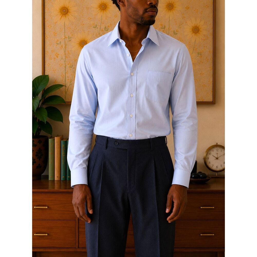 Vtg Christian Dior Mens Light Blue Dress Shirt Size 16.5 Designer Classic